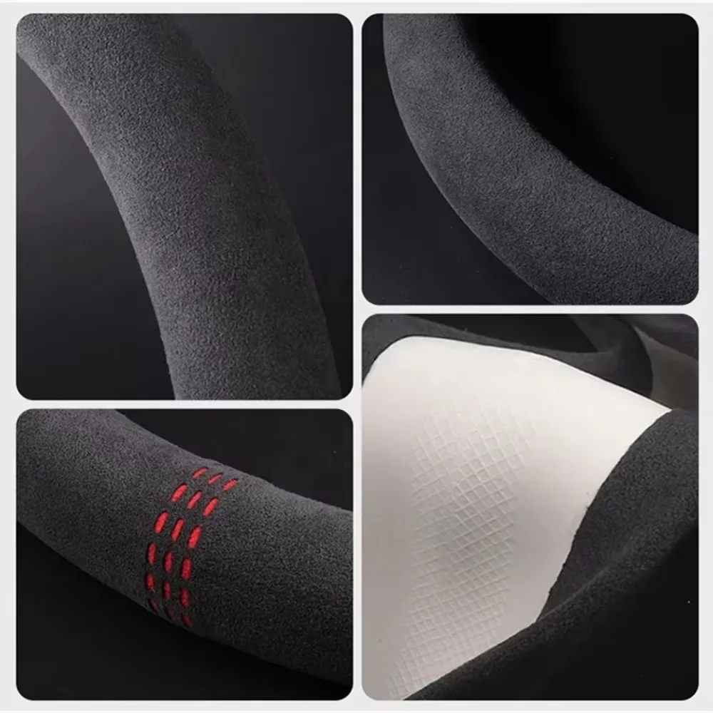 Ultra-Thin Suede Steering Wheel Cover Non-Slip D-Shaped round Breathable Car Wheel Protector for All Seasons