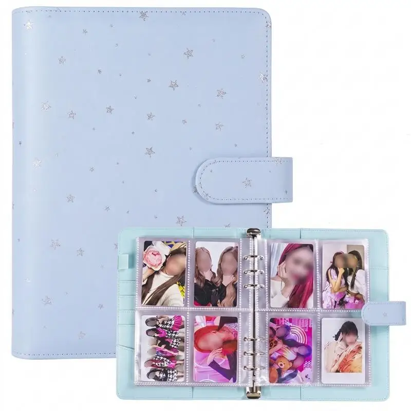 

A5 6‑Ring Loose‑Leaf Photocard Binder Sets PU Leather Magnetic Closure Covers with 4‑Pocket Pages 100‑Slot Trading Card Album