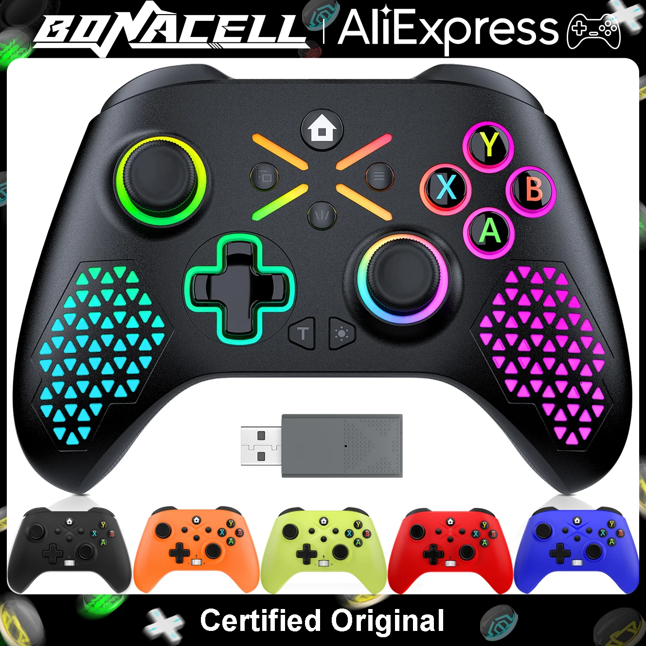 Controller For Xbox One/Series S/X/Android/PC Console 2.4G Wireless Game Stick Gamepad W/ RGB Double Vibration Turbo Controllers