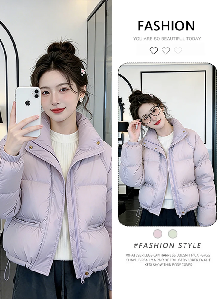 

Sli Thiened ort Cotton Jaet Women's Winter Faionable Stand Collar All-Match Small ence Cotton Clothes