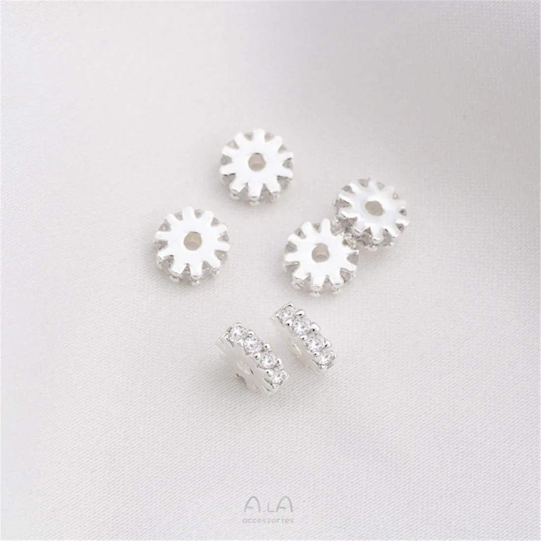 1PCS Thick Silver Zircon Spacer, White Gold Inlaid with Zirconium Snowflake, DIY Beaded Gasket, Jewelry Accessories, C175