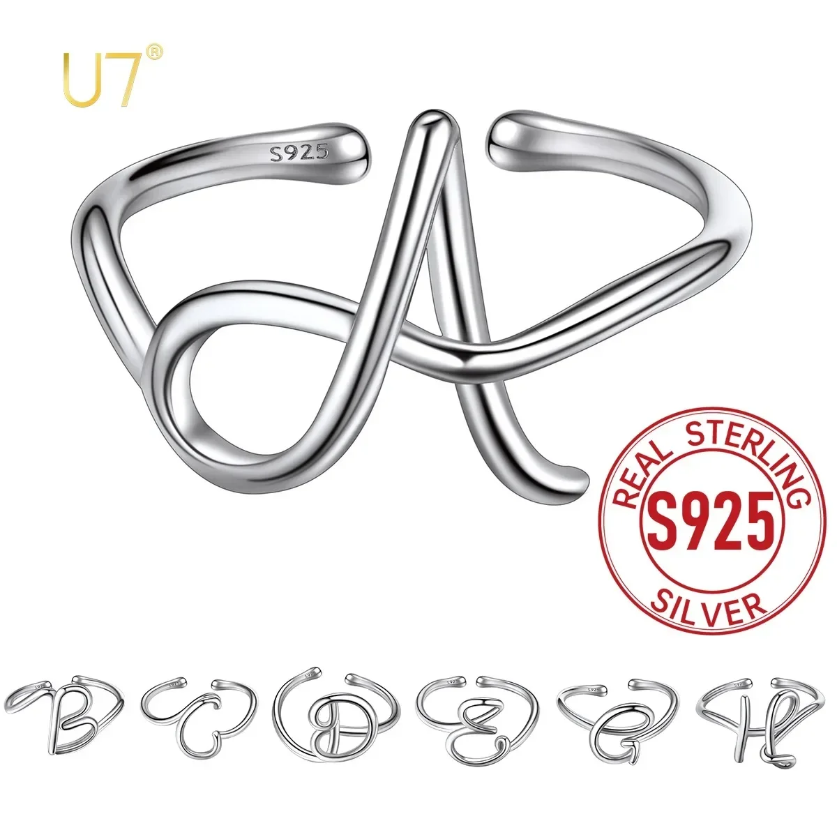 

U7 Стерлингового Серебра 925 пробы, обернутые проволокой, 3D начальные буквы, открытое кольцо-манжета для женщин, штабелируемые кольца BFF, изящные ювелирные изделия, подарок для нее