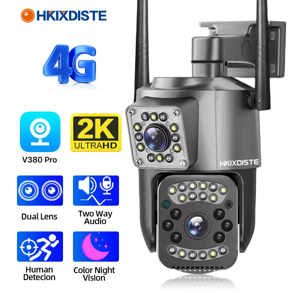 

V380 PTZ IP Camera 4G Sim Card Two Way Audio CCTV Surveillance Outdoor Cam Night Vision Wireless Waterproof Dual Lens Cameras