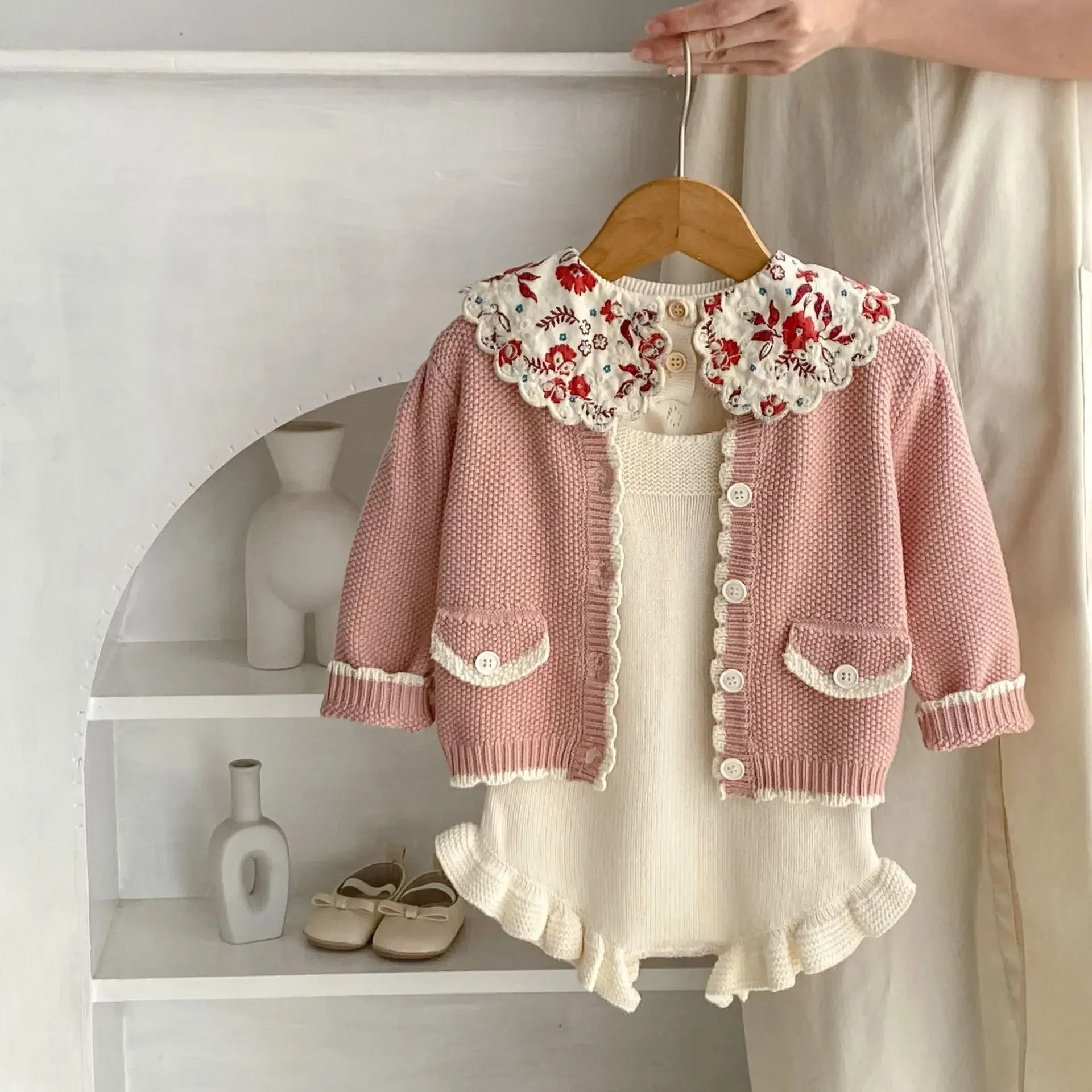 2024 Autumn Sweet Baby Sweaters Boy Knitted Cardigan Tops Coat Girl Casual Jacket Fashion Kids Cotton Knitsuit Children Knitwear