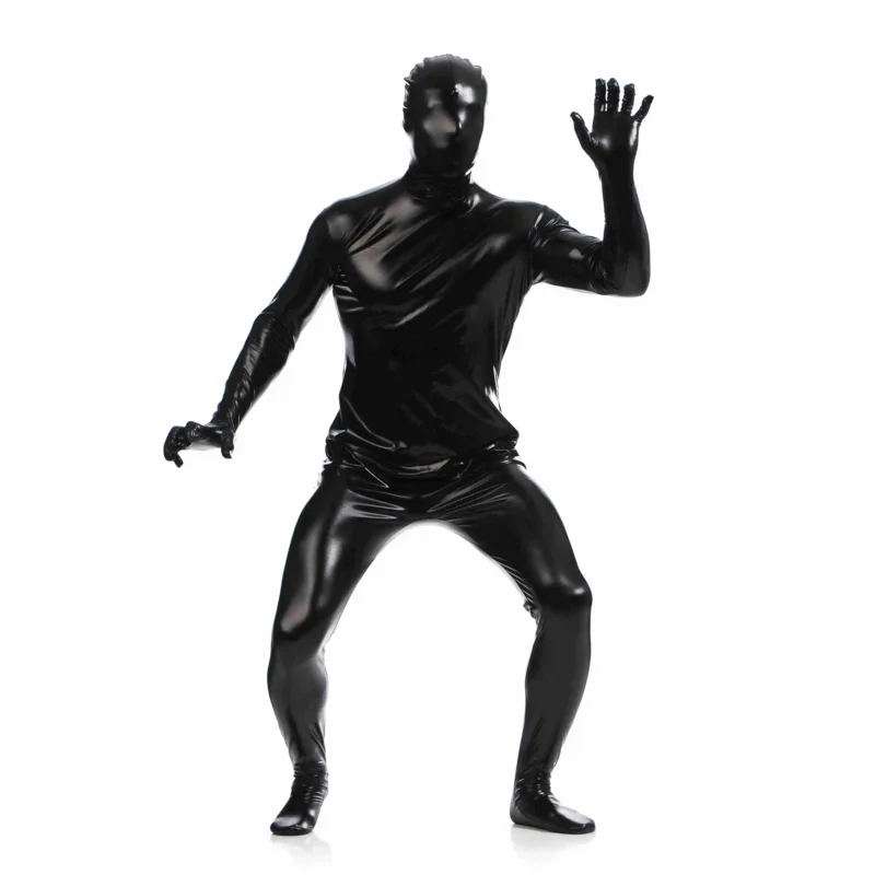 Uomo Zentai spandex suit nero lucido metallizzato collant pelle costumi per tutto il corpo unitard custom skin body performance sul palco