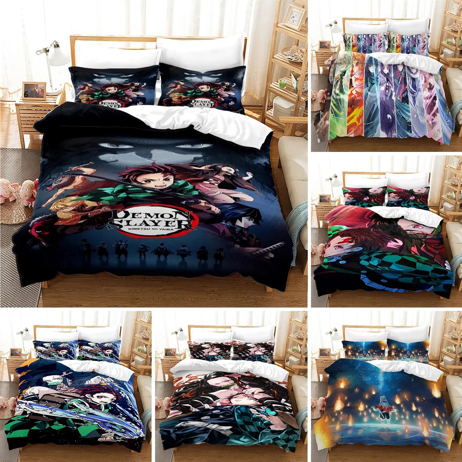 Demon Slayer Anime Bedding Set 3d Duvet Cover Sets Pillowcase Bedclothes Home Textile Cartoon Twin Queen King Size Kids Gift