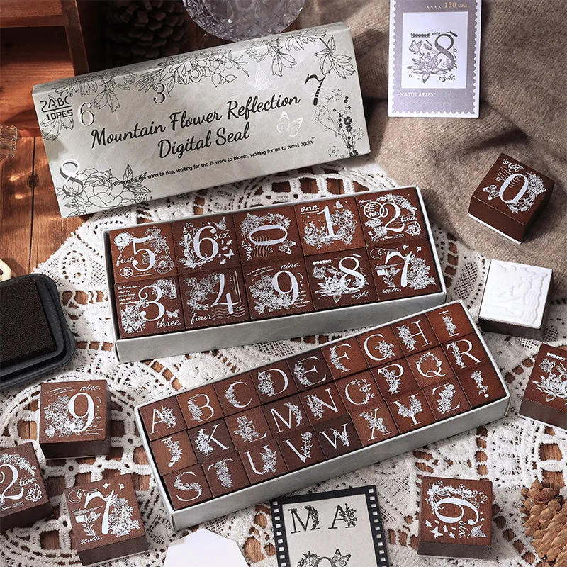 10/27 قطعة الرقم الإبداعي ورسالة مجموعة الختم الخشبي DIY بها بنفسك سجل القصاصات دعوة رسالة الرجعية مجلة لوازم جماليات الزخرفية