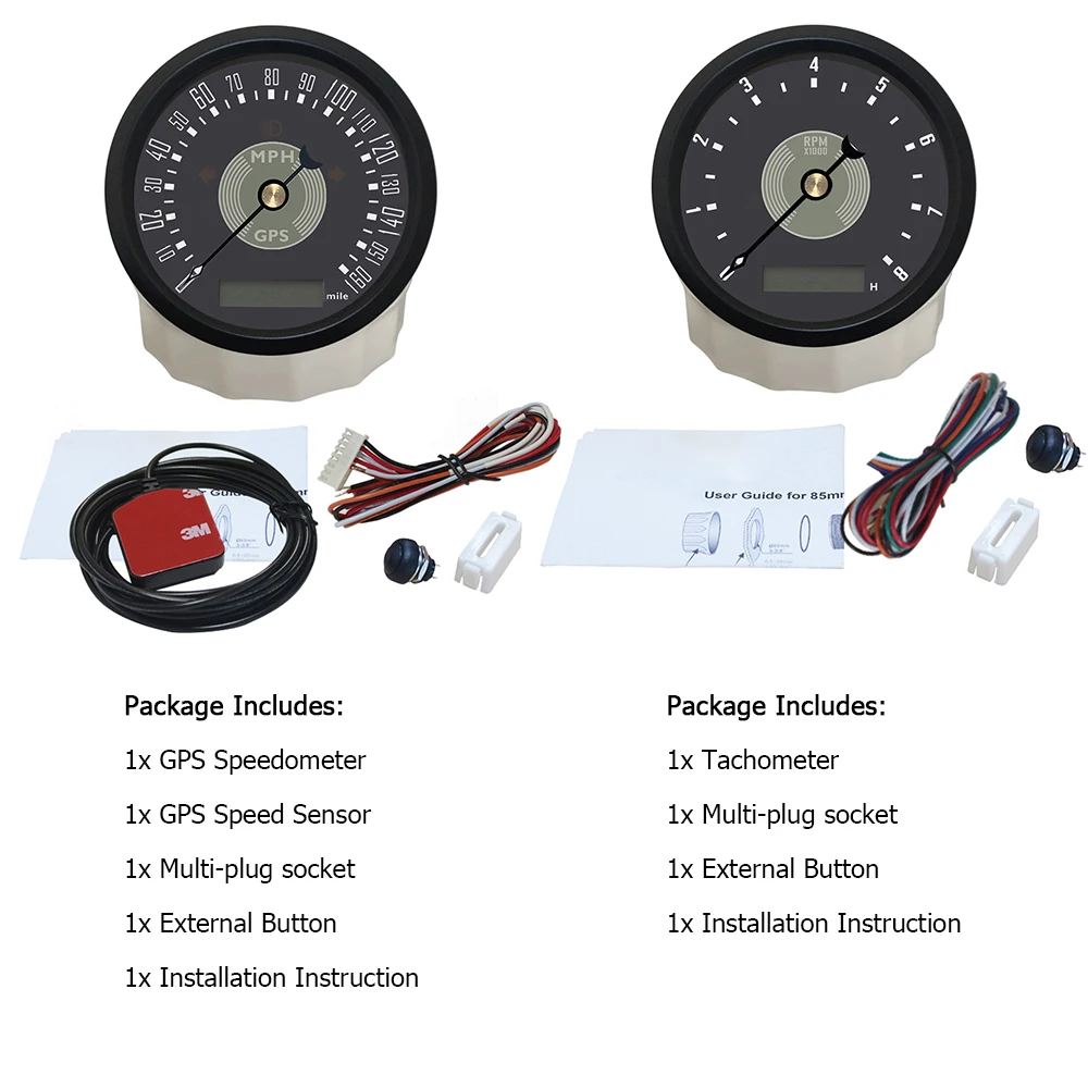 Rhaxel Classical 85mm GPS Speedometer 0-160 0-200 0-220 KMH MPH with 8K 12K RPM Tachometer with Backlight 12V 24V for Truck Vans