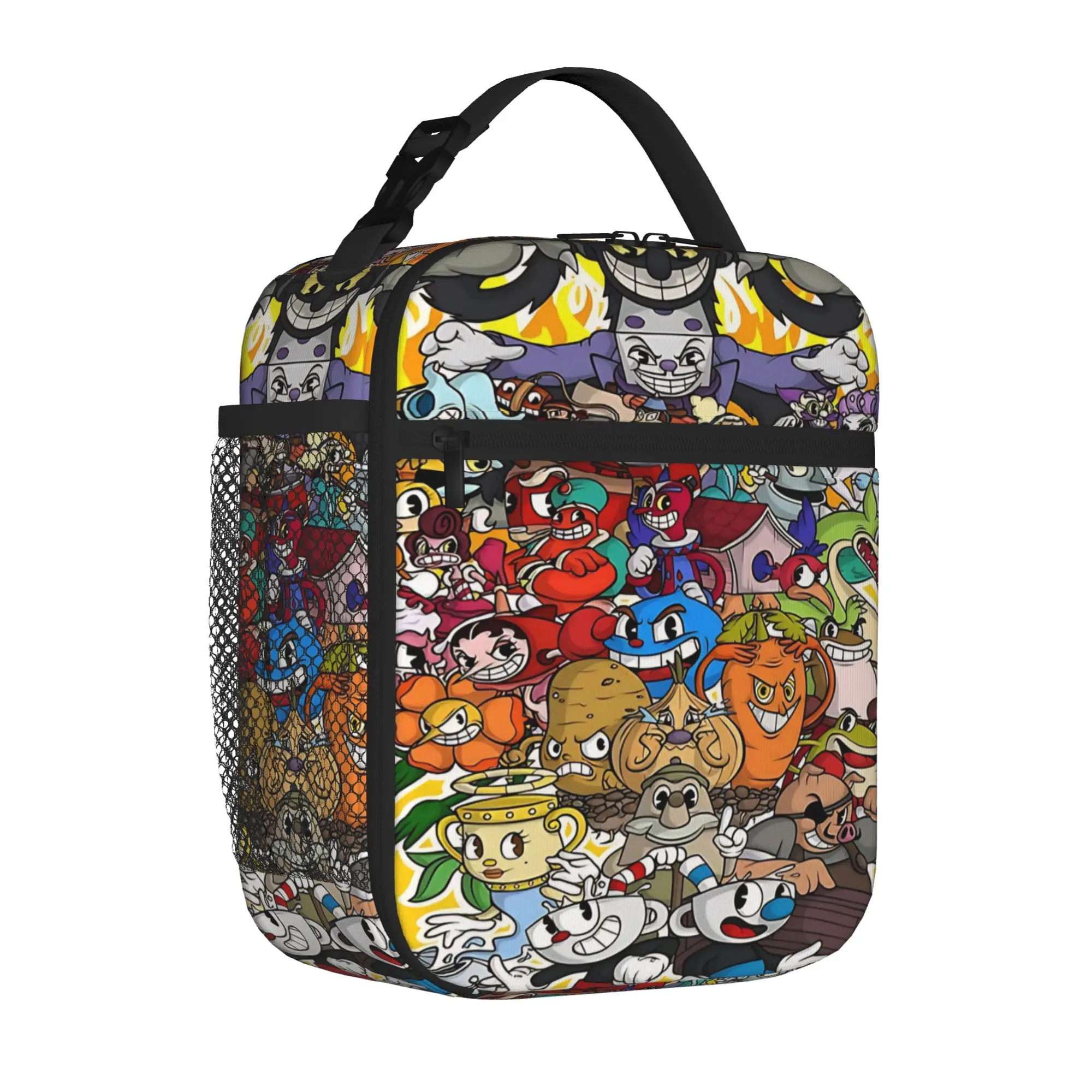 1 Piece Portable Lunch Container Vintage Cartoon Warrior  Zipper Closure Durable Pocket Cuphead For Lunch Box Bag