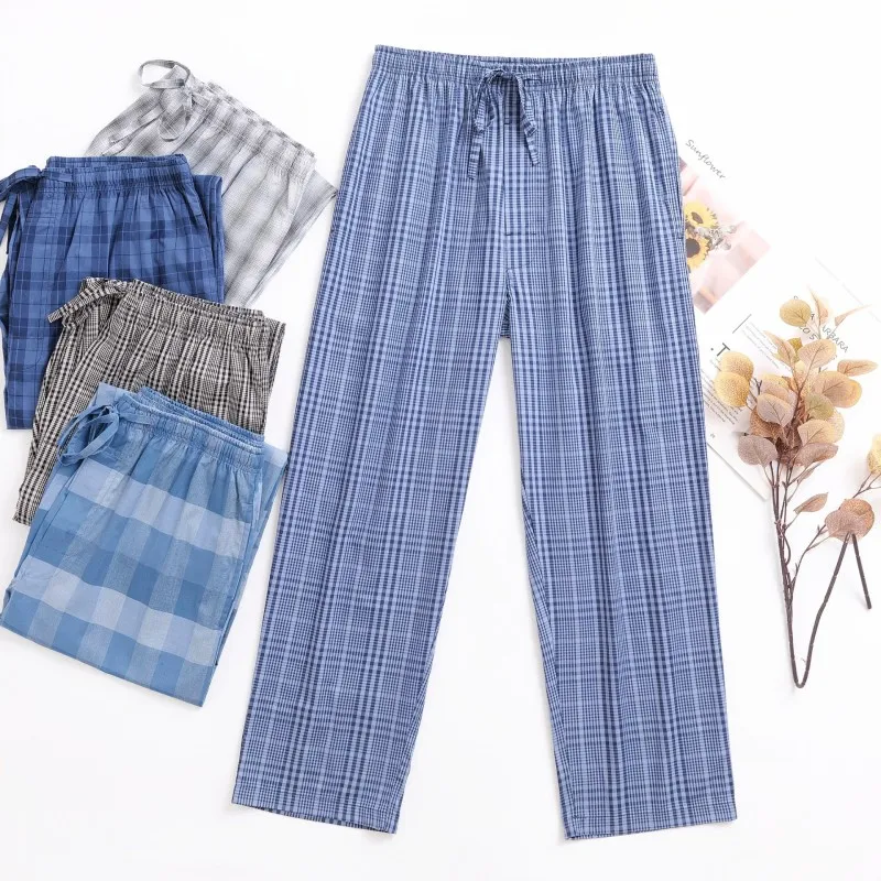 2024 Spring Autumn Men Cotton Pajama Pants Pyjama Trousers Male Plaid Sleepwear Bottoms Lounge Wear Sleeping Pants Pijama Homme