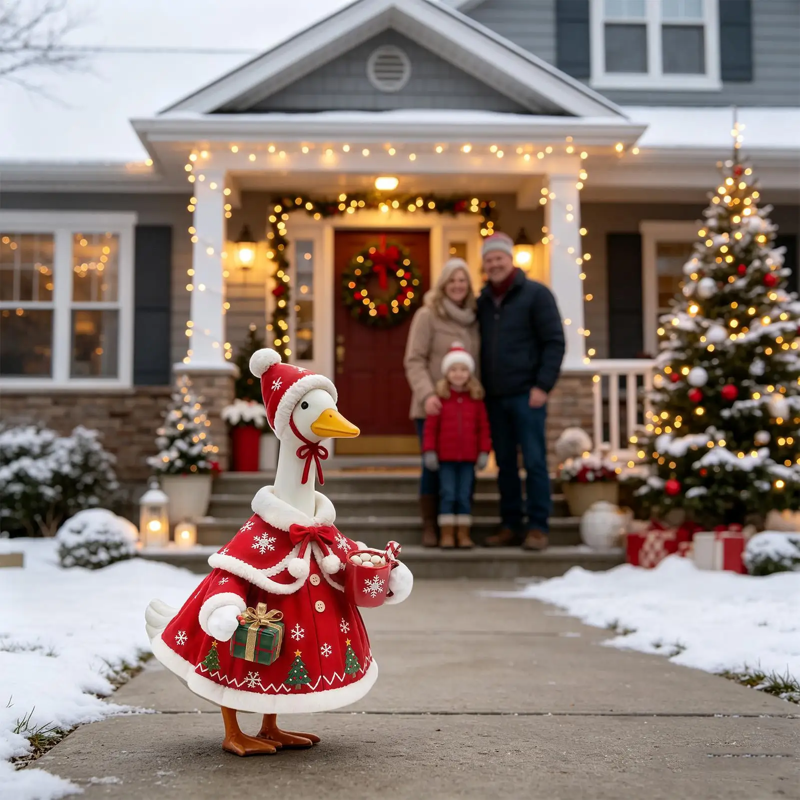 Christmas Goose Costume With Hat Farmhouse Style Large White Goose Porch Yard Decor Outfit For Garden Front Door Ornament