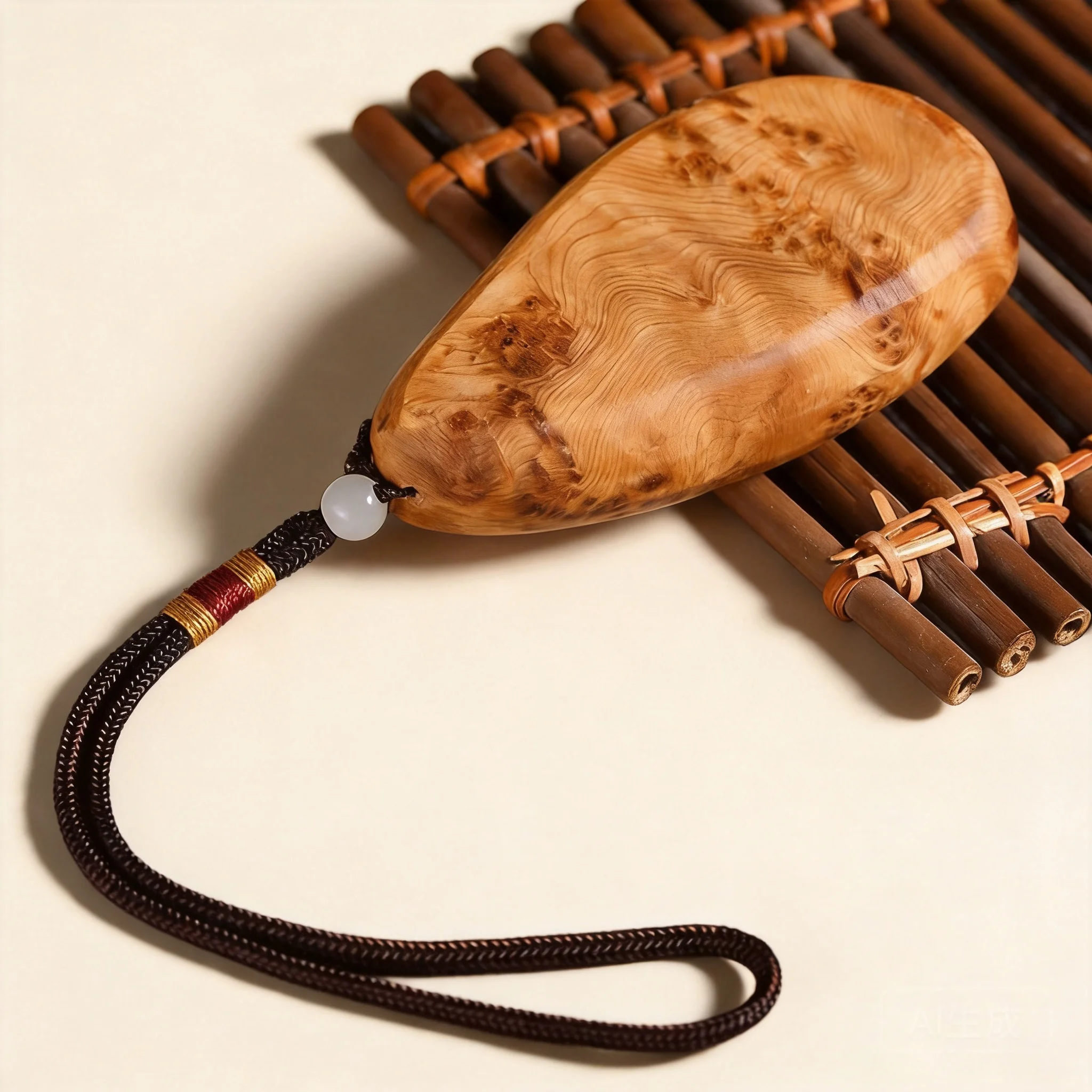 Snqp Chinese Style Lucky Natural Thuja Burl Wood Handheld Piece Wooden Pendant Car Hanging Blessing Wealth Good Luck Amulet Port