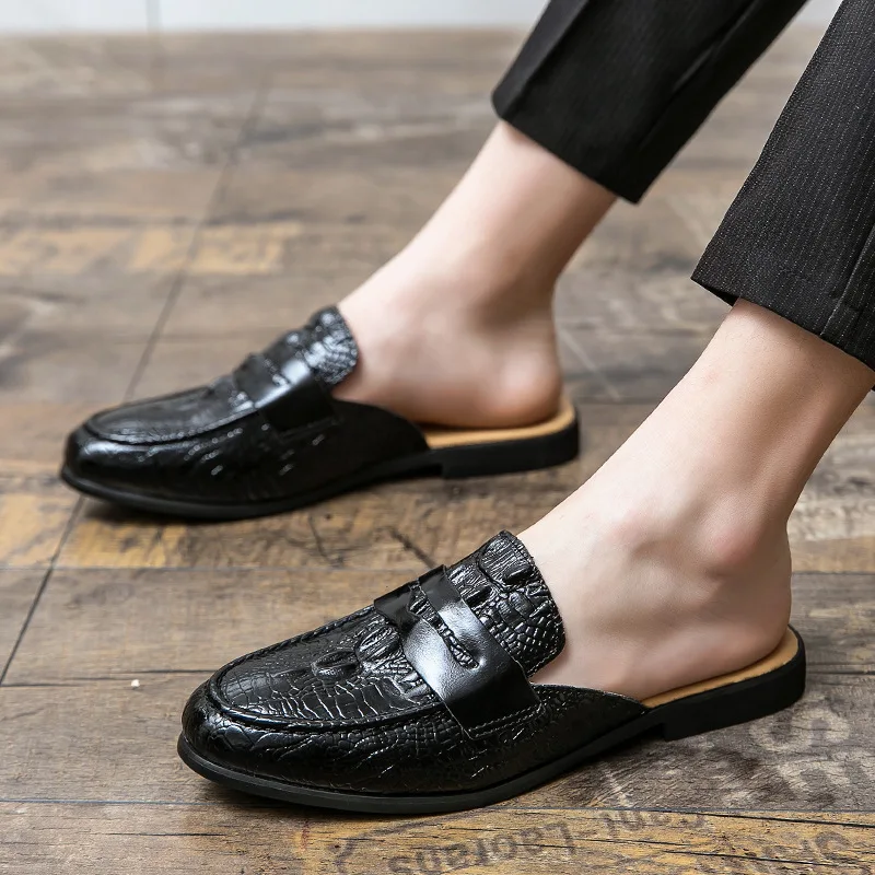 Men Leather Slippers Half Shoes For Men Mules Coiffeur Designer Shoes Men Mule Fashion Italian Mens Casual Shoes Zapato Hombre