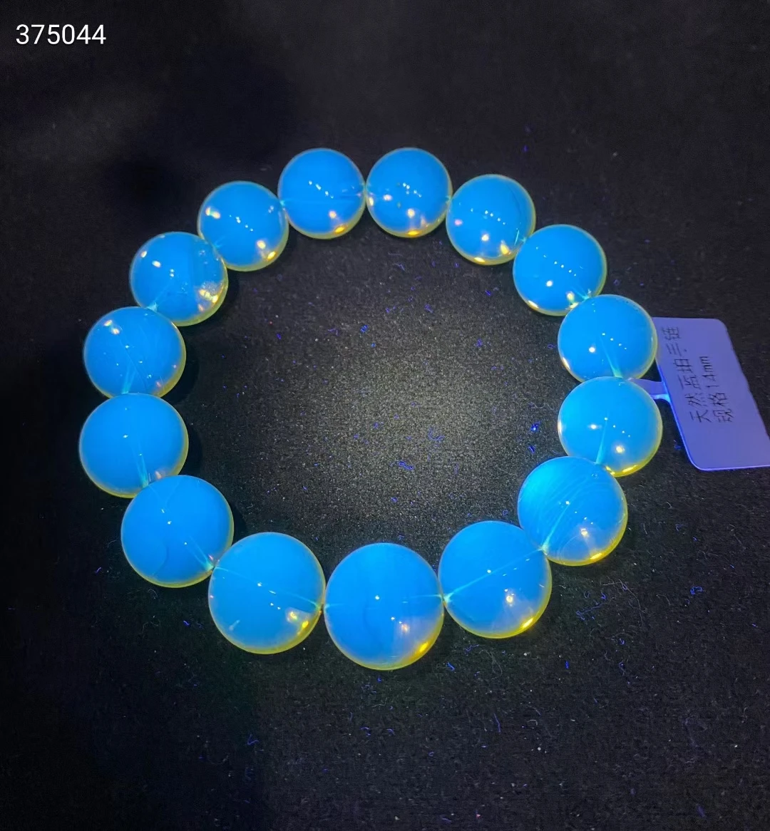 Natural Blue Amber Mexico Clear Round Beads Bracelet 14.2mm Yellow amber Women Men Fashion Rare Healing Stone Certificate AAAAA