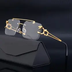 Frameless Sunglasses Shades UV400 Eyewear Cheetah Decoration Rimless Sunglasses for Women Men Metal Steampunk Sun Glasses