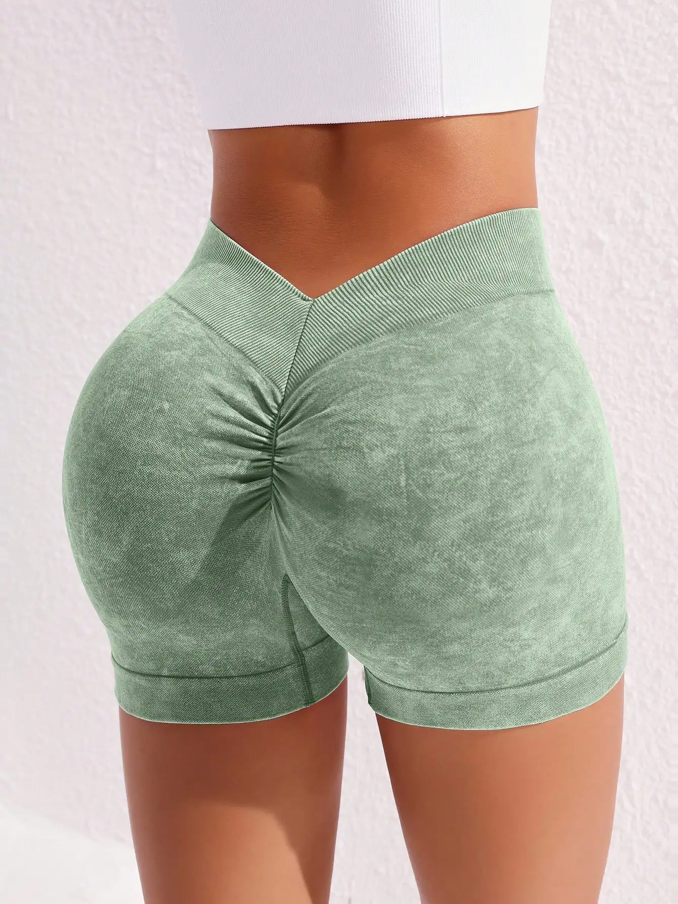 Women's Washed Yoga Shorts Fitness Quick Drying High Waist Workout Biker Shorts Hip Lift V Waist Sports Shorts image 2
