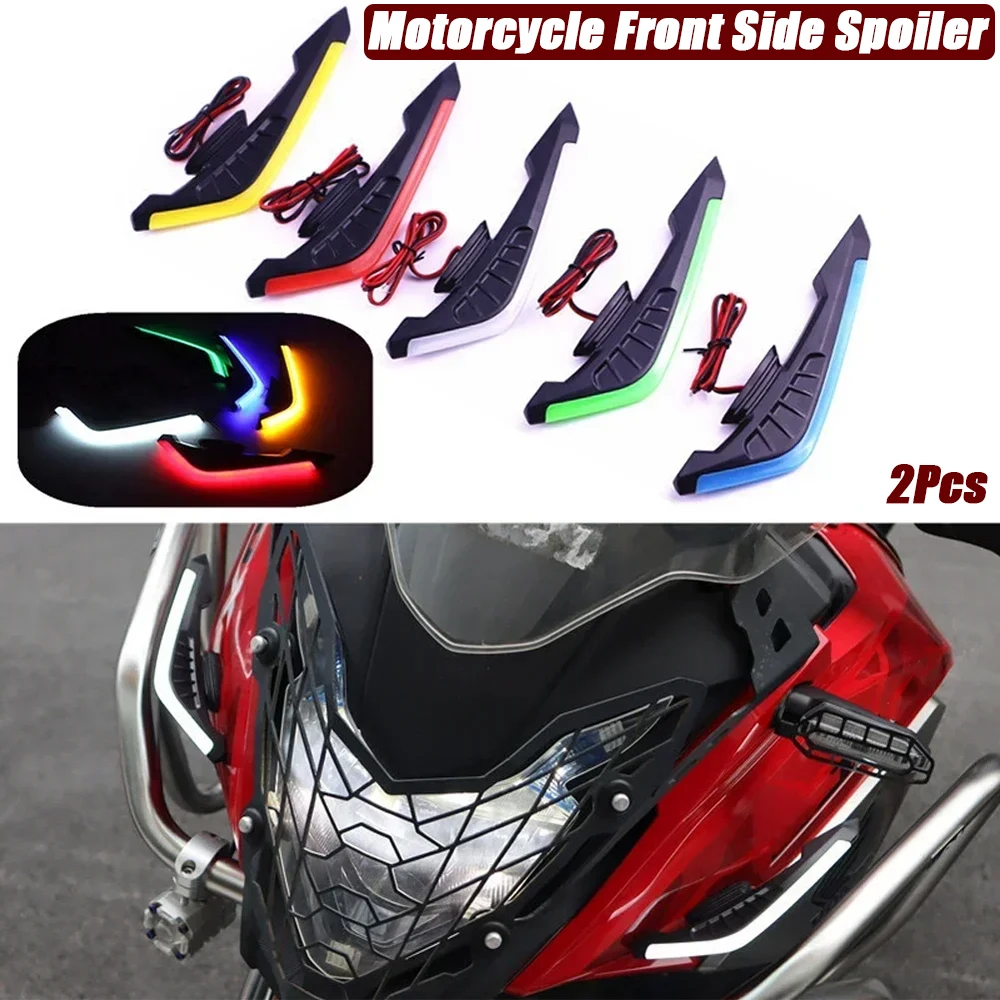 Wind Wings with LED Light and Adhesive Decoration Sticker 2Pcs Motorcycle Front Side Spoiler Winglets Aerodynamic Wing Set Fixed