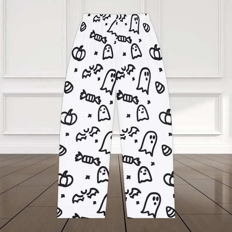 Men's Halloween Ghost Candy Bat Pumpkin Printed Elastic Waist Loose Casual Soft Home Pants