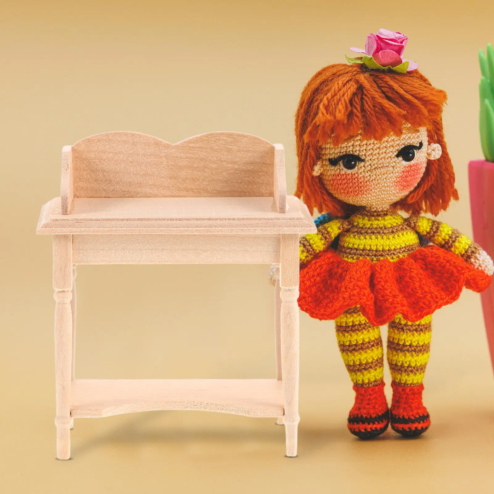 

Dollhouse Table Desk Miniature Furniture for Living Room Study Secretary Writing Set Accessories Mini House Decor