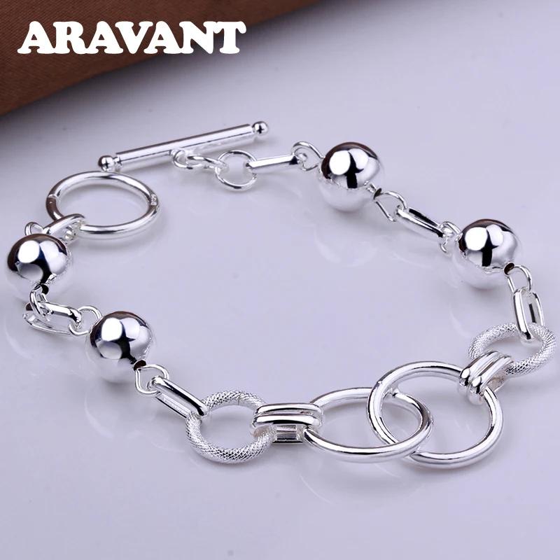 925 Silver Round Circle Bead Toggle Bracelet Chains For Women Men Fashion Jewelry Accessories