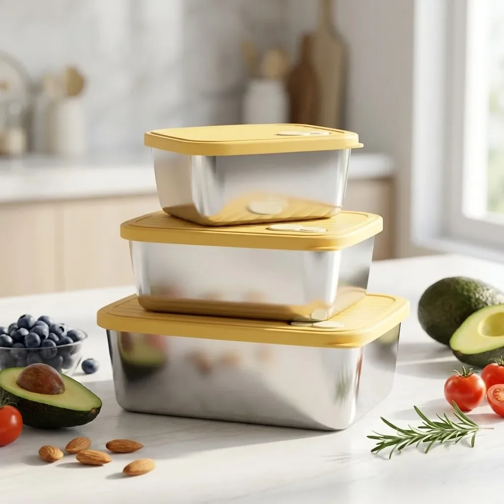 Sealed Refrigerator Preservation Box Durable 304 Stainless Steel Food Storage Container For Fruit,Vegetable,Meat Microwave Safe