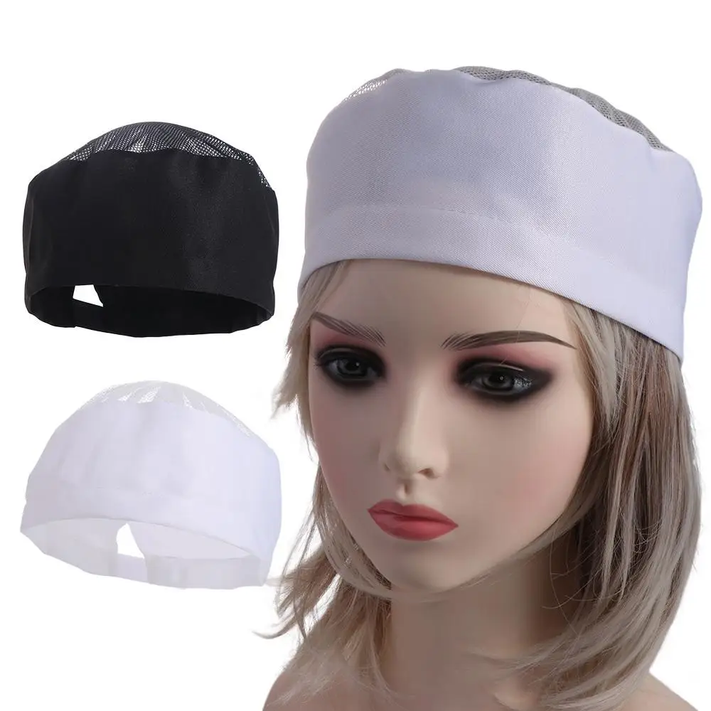 

Japanese-Style Breathable Sushi Cap WIth Mesh Top Adjutable Strap Chef Flat Top Caps Single Layered No Eaves Chef Hat