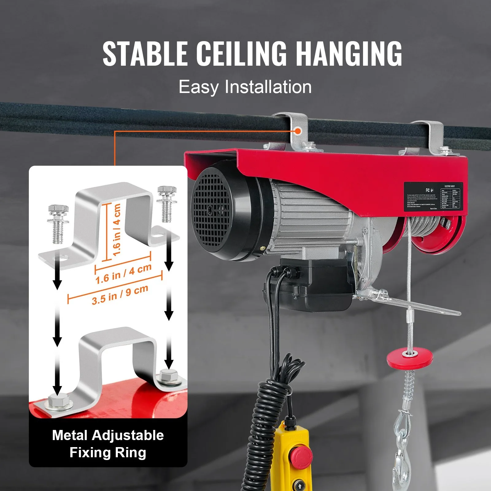 Electric Hoist 440 lbs/200KG Lifting 480W 220V/110V Electric Steel Wire Winch With 14ft Wired Remote Control Hoist-Lift PA200