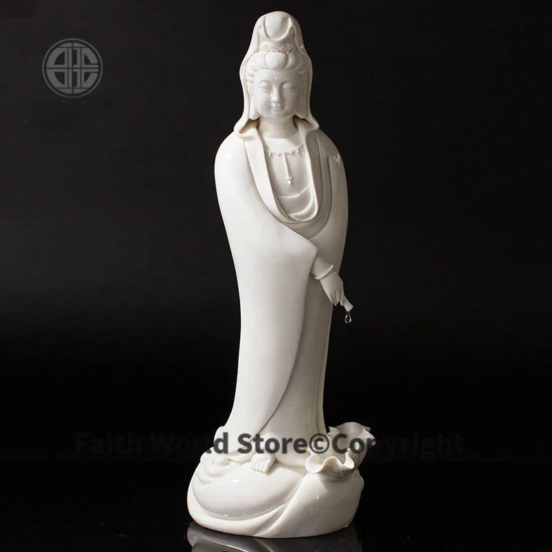 

44CM Large ASIA HOME efficacious Talisman Family Protection Bless safety handmade TOP white Chinaware GUAN YIN Buddha statue