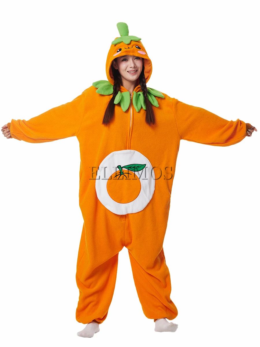 Kigurumi Onesie Orange Pajamas For Adult Women Men Cute Animal Fruit Pyjamas Homewear Halloween Cosplay Party Costume