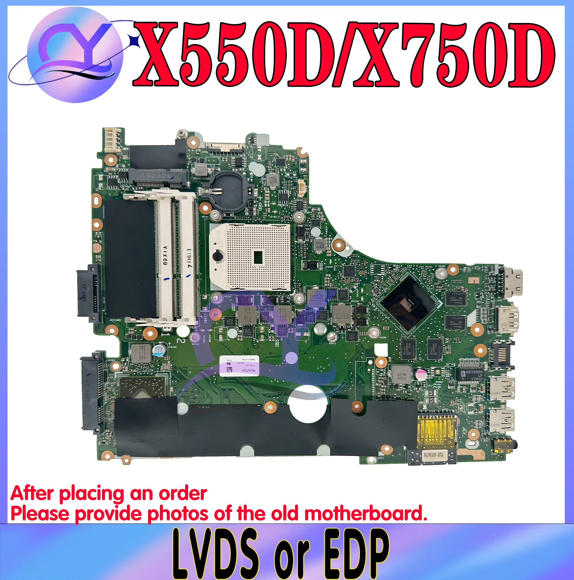 

KEFU X550/X570 Mainboard For ASUS X550D X750D X550DP X750DP A550D F550D K550D Laptop Motherboard LVDS/EDP