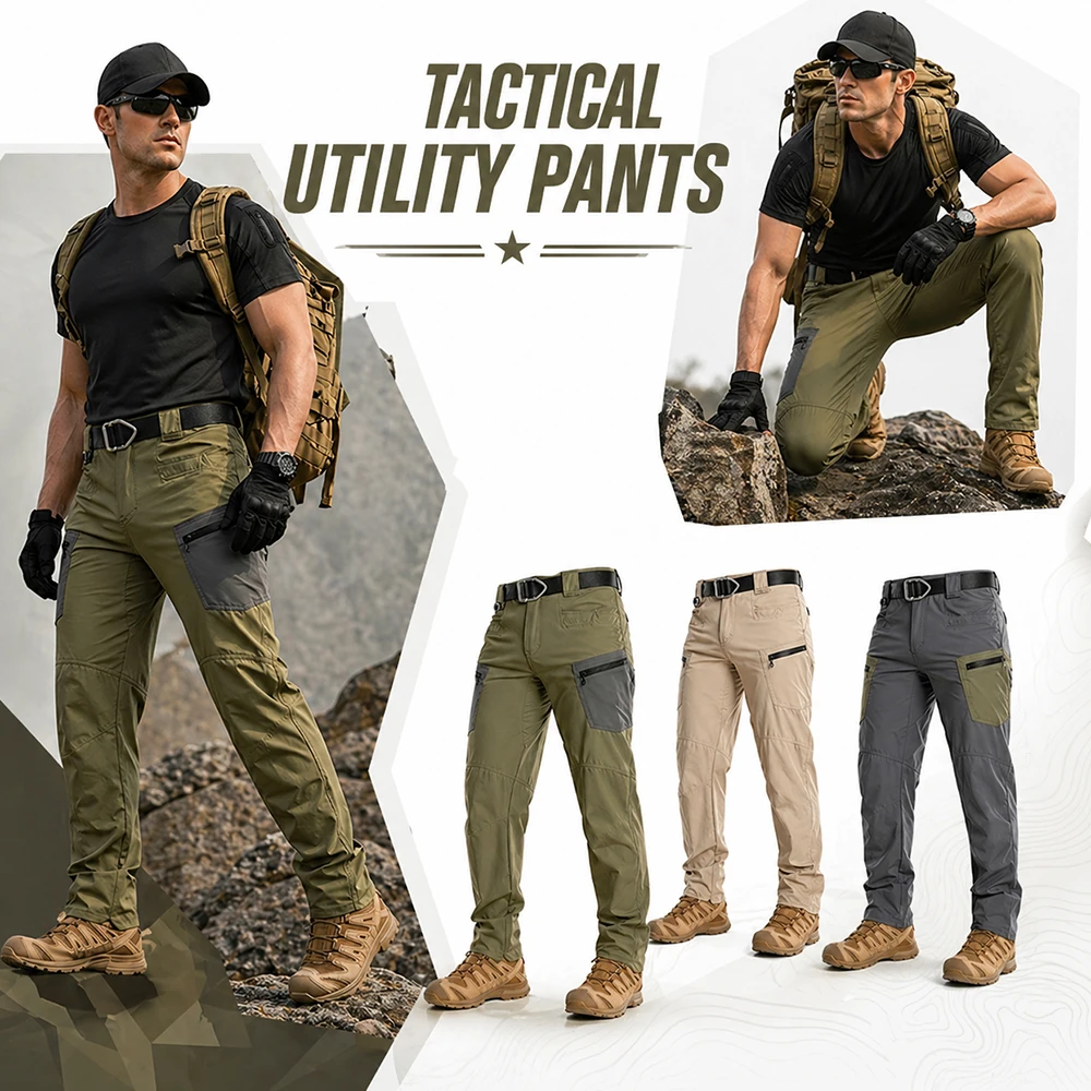 

Two-Tone Tactical Cargo Pants Quick-Dry Hiking Trekking Hunting Trousers with Patchwork Design Casual Workwear for Outdoor Acts