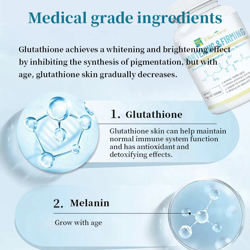 

Отбеливающие таблетки глутатиона, осветляющие кожу, укрепляющие таблетки, антивозрастной, антиоксидант, поддержка печени и функции мозга