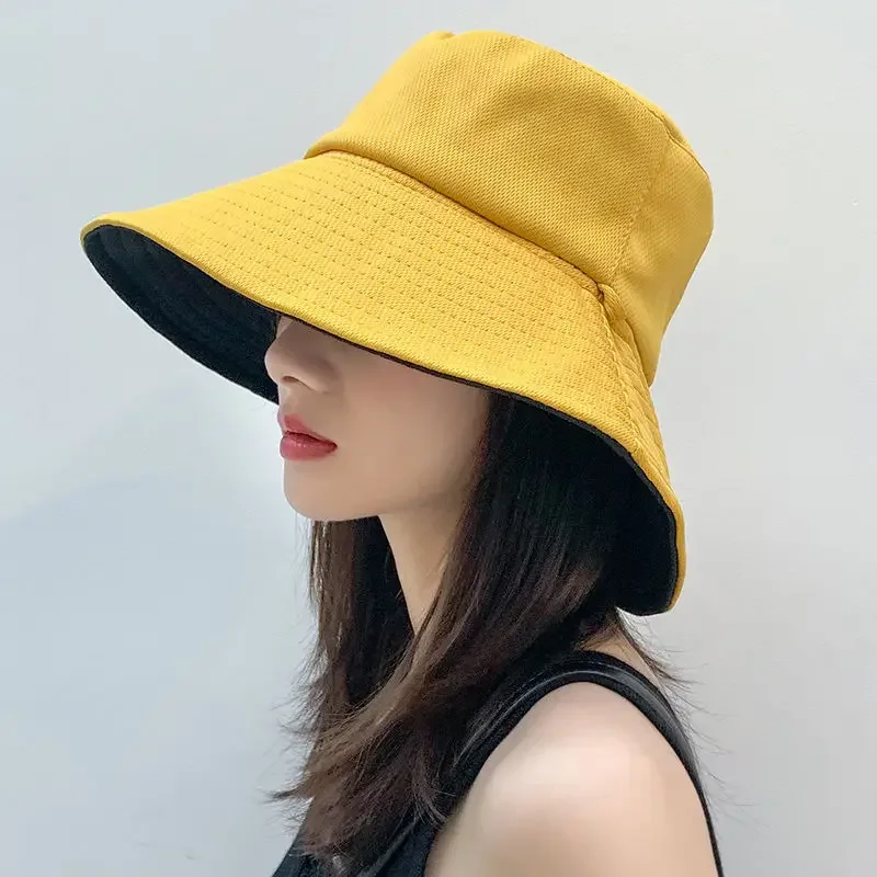 Summer Double-sided Bucket Hats Fashion Big Brim Foldable Solid Sun Hat Women Outdoor Beach Visor Caps Fisherman Cap for Travel