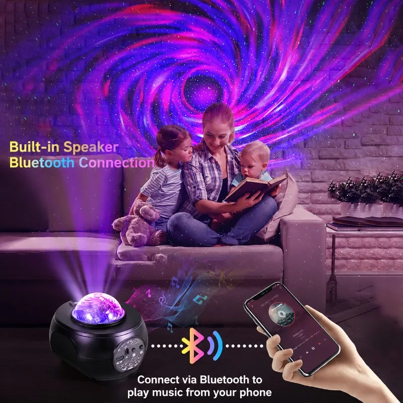 Bluetooth‑enabled Music Star‑sky Projector Lamp APP‑controlled Light‑show Water‑wave Laser Star‑filled Night‑light Stage Lamp