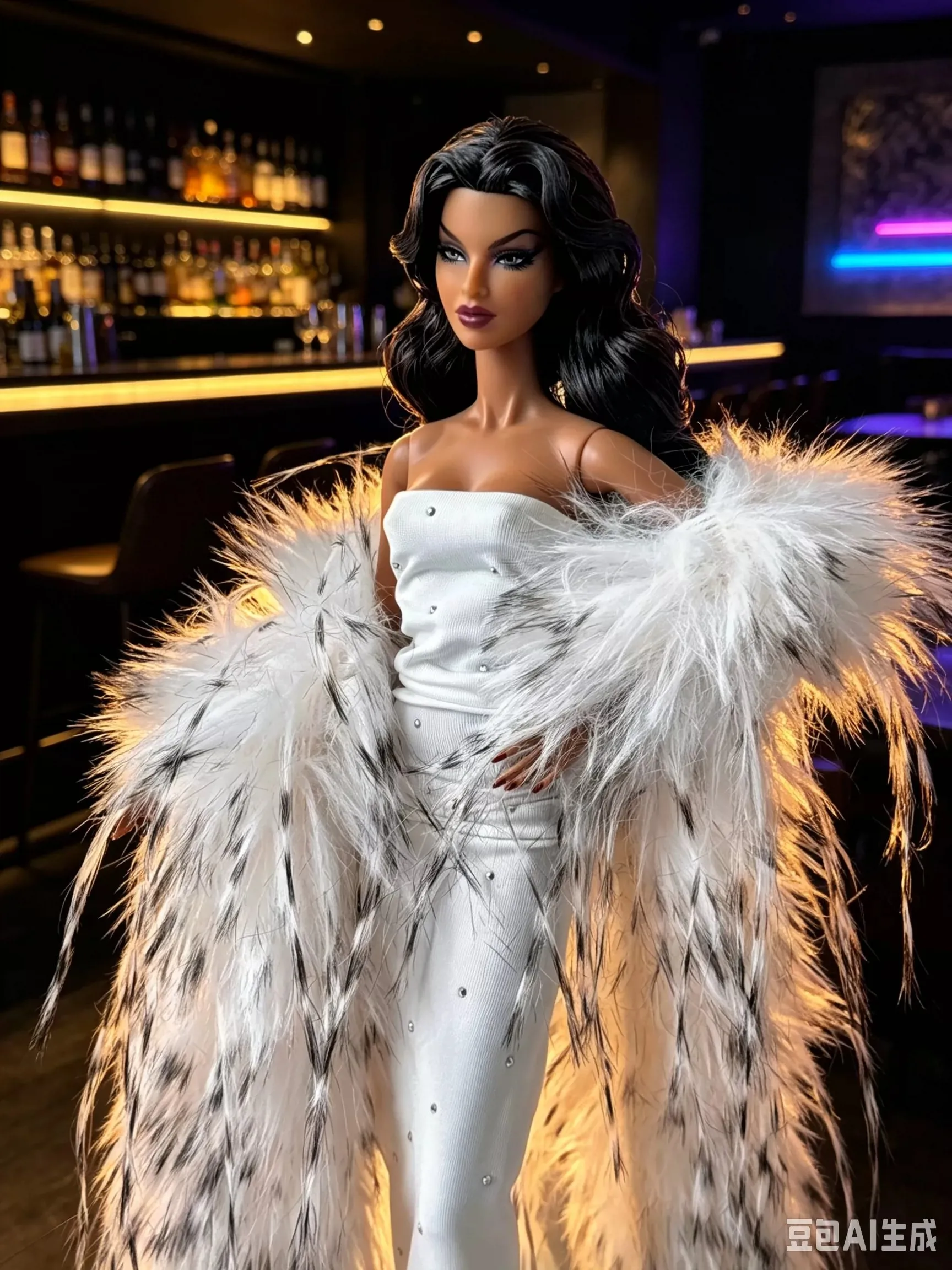 1/6 Doll Clothes Accessories Elegant White Evening Gown + Luxurious Feather Shawl For 30cm FR Babi Supermodel Doll Dress Up