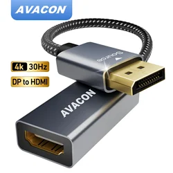 Adapter AVACON DisplayPort na HDMI, adapter wyjściowy DisplayPort na wyjście HDMI, pozłacany, kompatybilny z Lenovo Dell HP i inne