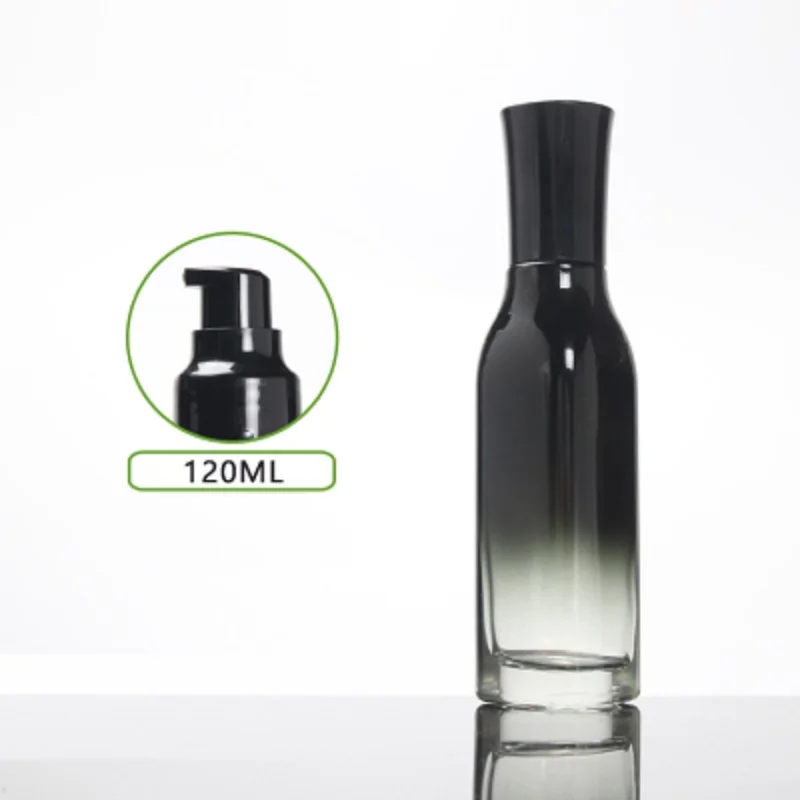 

120ml square shape black glass pump bottle toilet/toner/flower water/perfume emulsion essence toner foundation cosmetic packing