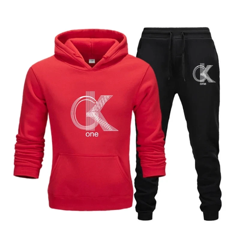 Ck-Set Hoodie and Print Pants for Men and Women Casual Tracksuit Plus Size Sportswear