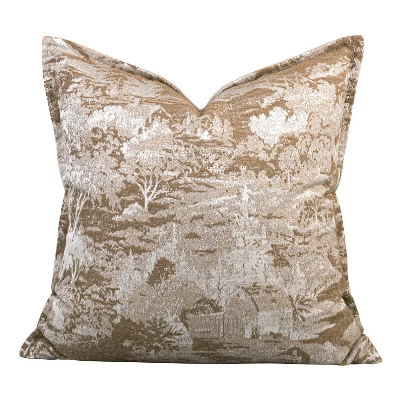 Brown Khaki Pillows Luxury Scenery Jacquard Cushion Case Modern 45x45 Decorative Pillow Cover For Sofa Chair Home Decorations