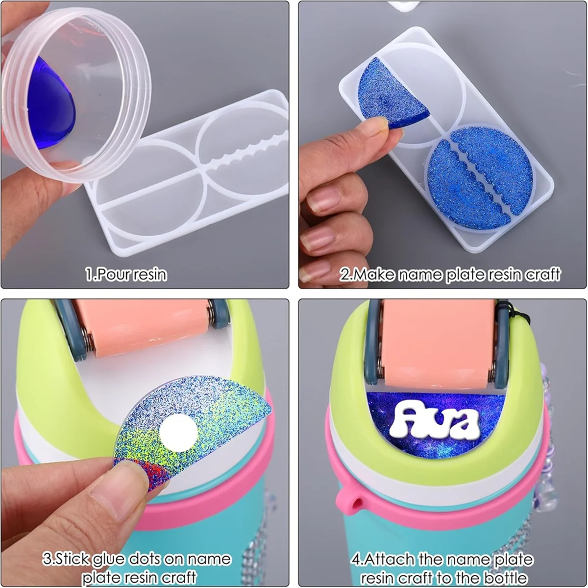 AA98 Name Tag Resin Mold Silicone,4cavity Name Tag Silicone Mold for Epoxy Resin,DIY Personalized Name Tag Making Accessories - view 2