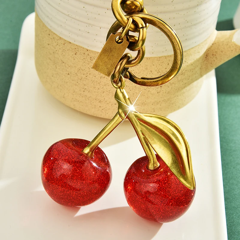 New Fashion Delicious Red Cherry Keychain Summer Fruits Cherries Pendant Keyring For Women Men Jewelry Bag Accessories Gift 2024