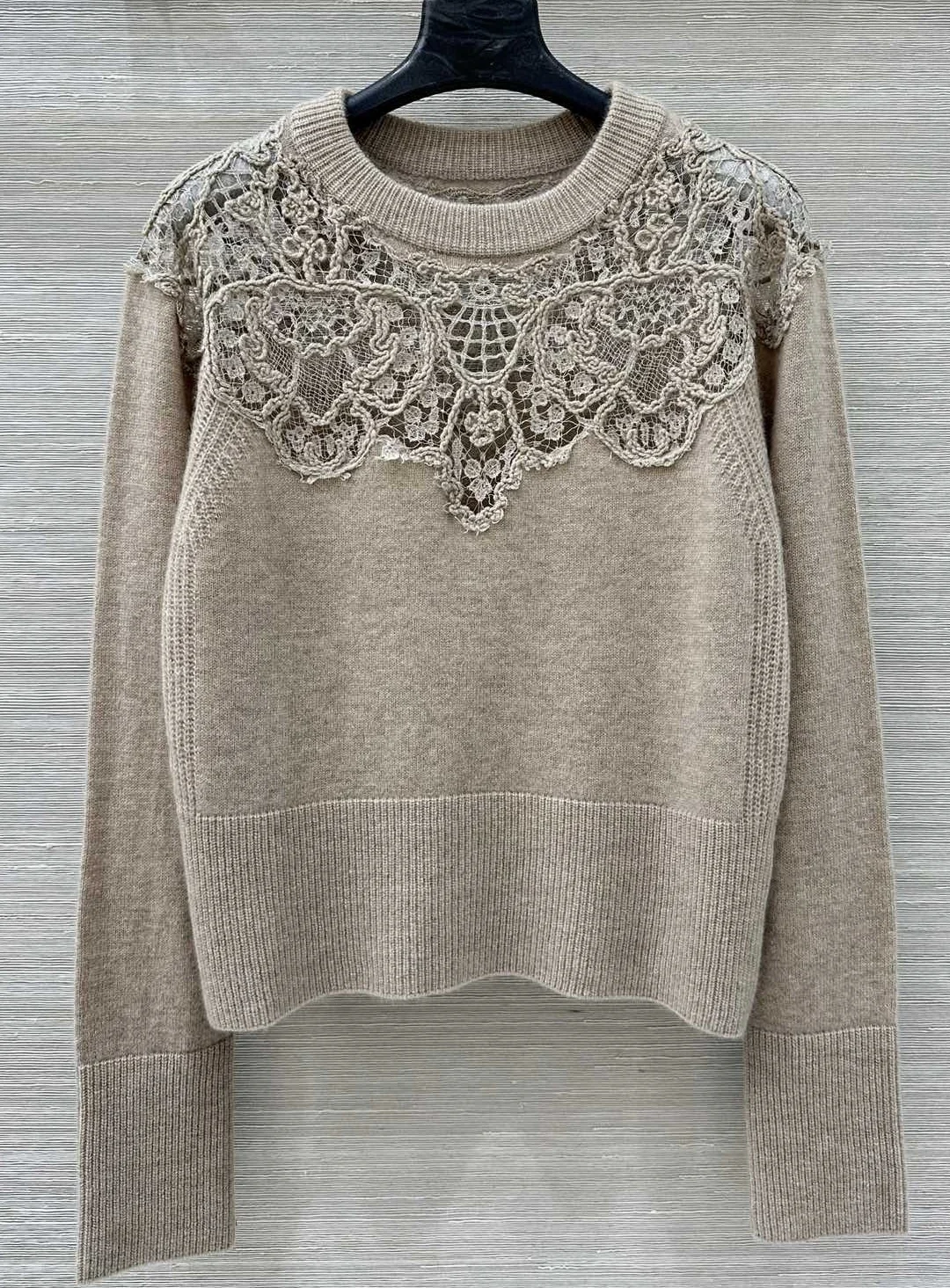 New fashion embroidery floral lace 100% cashmere brand sweater knitted brand designer pullover knitted women female clothes