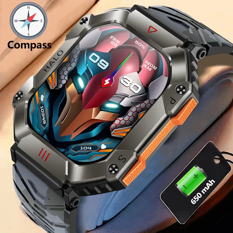 2023 New Military GPS Outdoor Sports Tracking Smart Watch Men 650mAh Battery Compass Bluetooth Call Waterproof Smart Watch