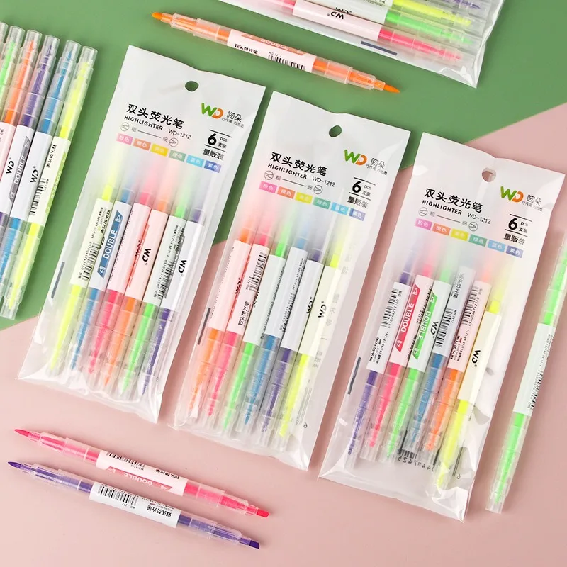 6/12/18pcs Dual-ended Highlighter Multicolor Glowing Pen Stationery Combo Drawing Graffiti Pen Child Learning Education Toys Pen