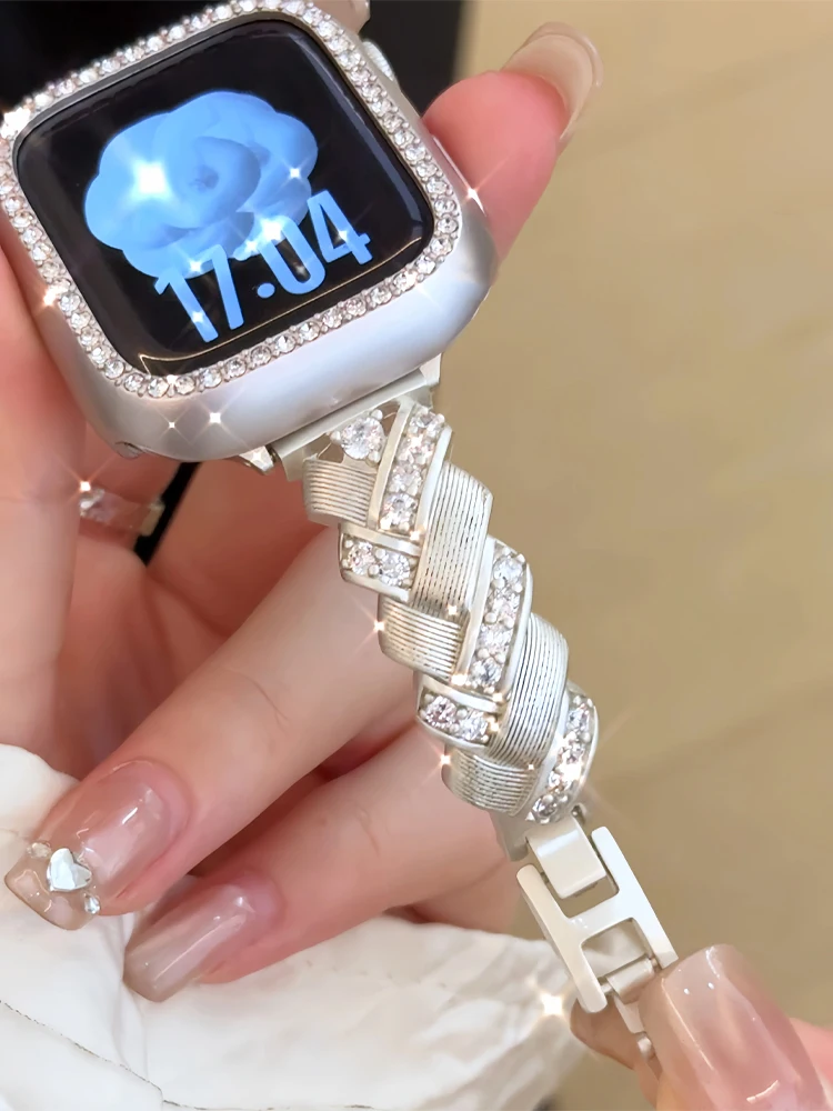 Correa de diamante de lujo para Apple Watch Ultra 10 9 8 SE 7 6 5 pulsera de Metal para mujer para iWatch 38mm 40 41mm 42mm 45mm 46mm 49mm