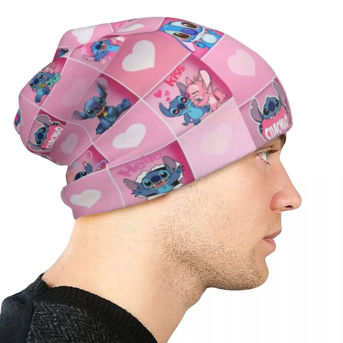 Pink Lilo And Stitch Bonnet Hat Cool Ski Skullies Beanies Hats Cartoon for Men Women Spring Head Wrap Caps