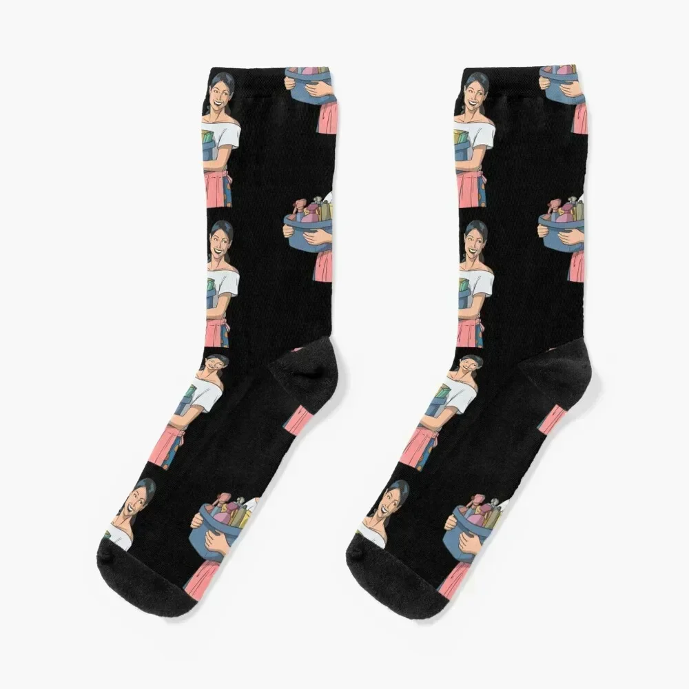 

Cleaning lady with utensils vintage Socks men cotton high quality soccer anti-slip Ladies Socks Men's