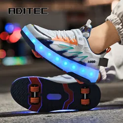 Zapatos de patines de ruedas para adultos y niños, zapatillas con ruedas dobles, zapatillas de Skate, tenis, zapatos para caminar