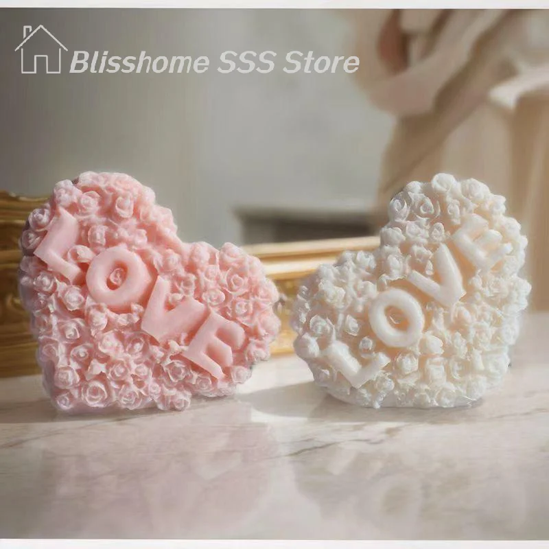 【S】1Pc Rose Heart Shape Silicone Mold DIY Love Flower Candle Plaster Making Tool Chocolate Ice Mould - High Quality