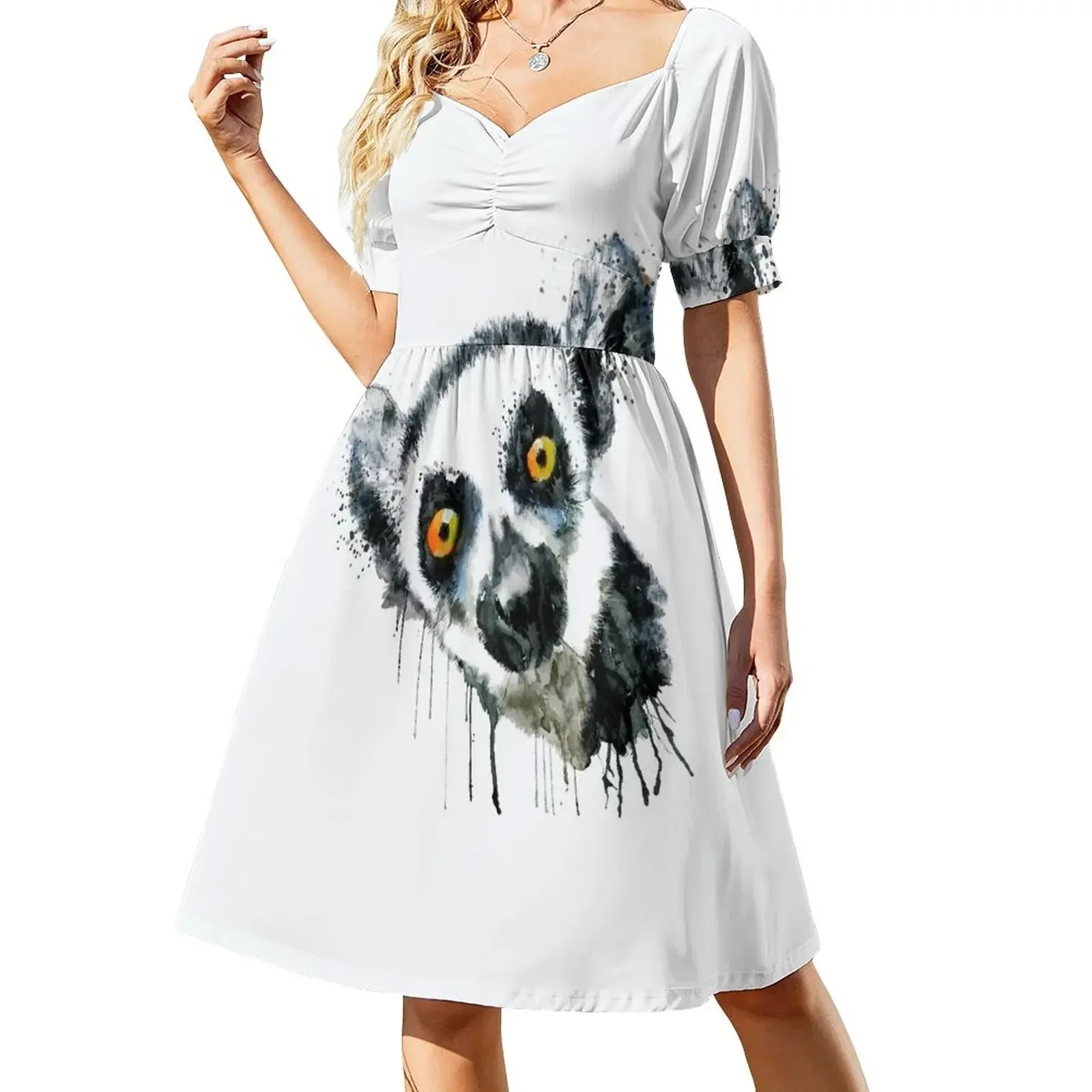 

Lemur Head Short-Sleeved Dress clothes long dress women prom dress 2025 wedding dresses for woman